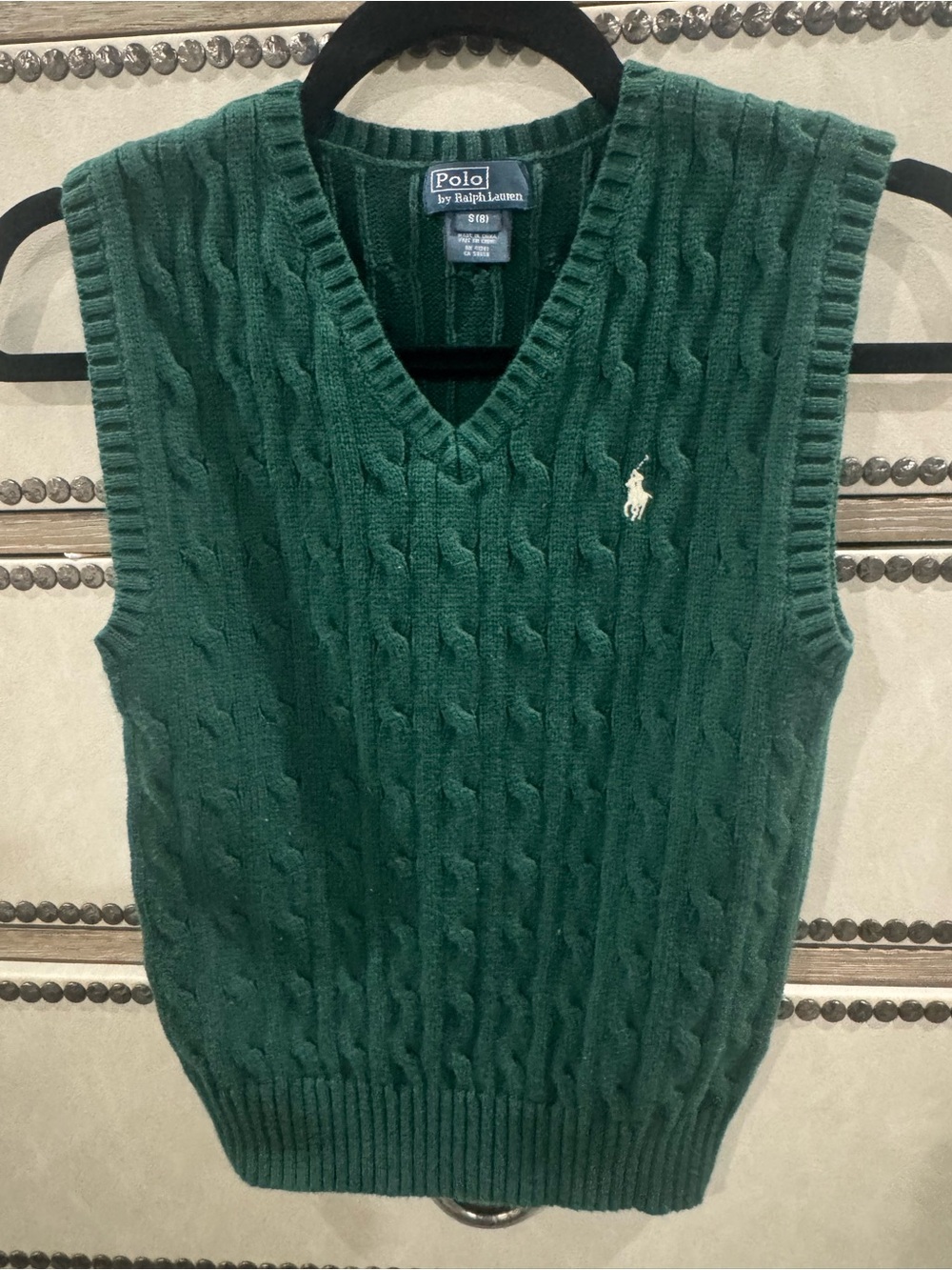 Youth Boy Polo by Ralph Lauren Dark Green Cable-Knit V-Neck Sweater Vest